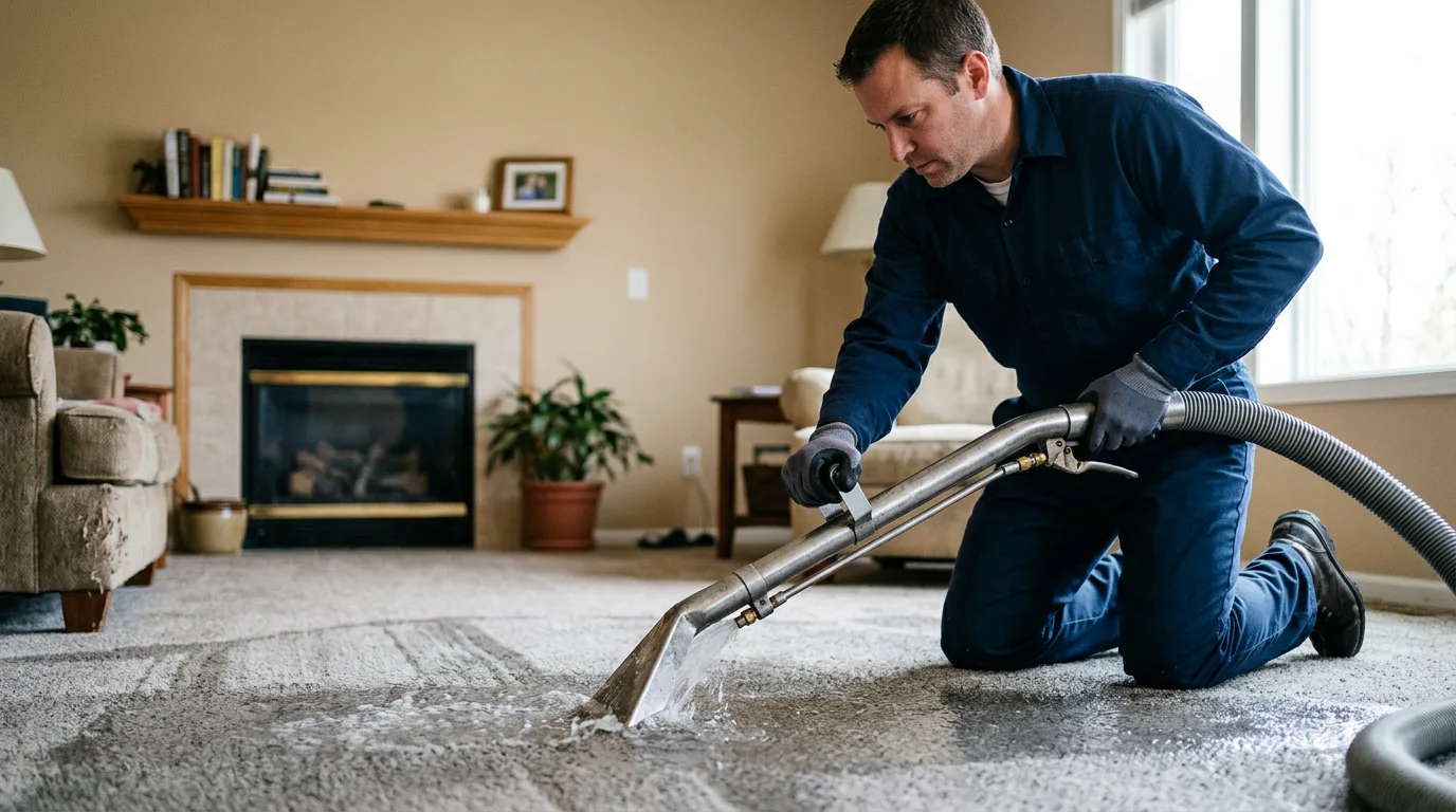 Water damage restoration technician working near Chicopee, MA